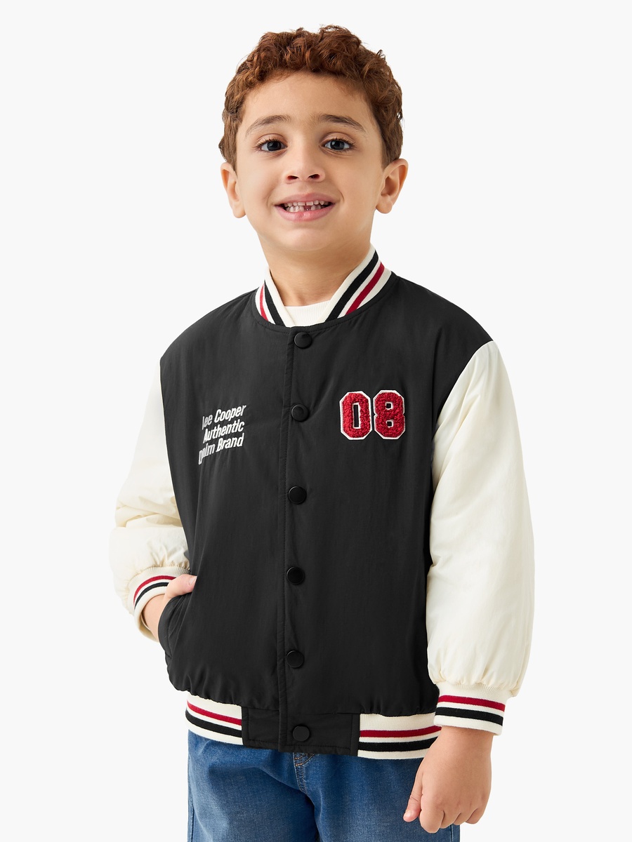 Embroidered Varsity Jacket with Long Sleeves and Button Closure