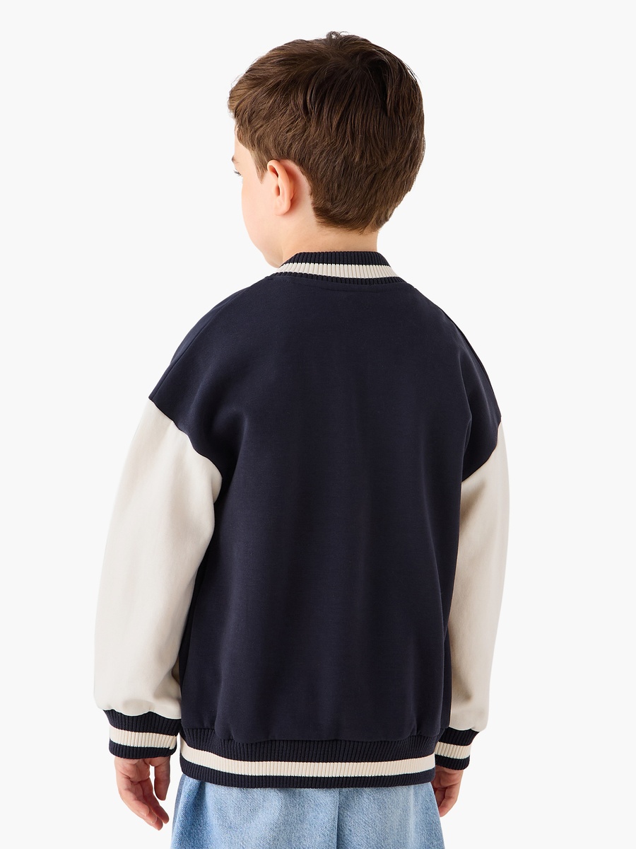 Text Applique Button Through Bomber Jacket with Long Sleeves