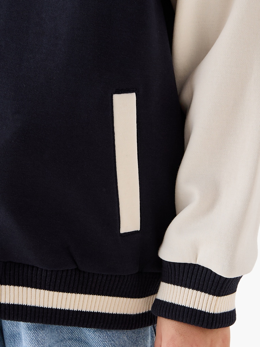 Text Applique Button Through Bomber Jacket with Long Sleeves