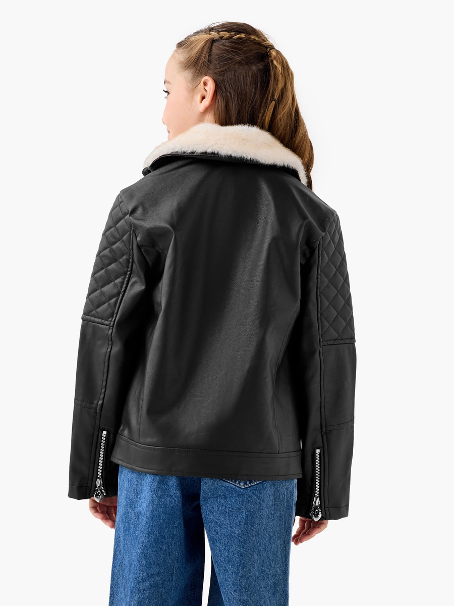Quilted Biker Jacket with Hood and Zip Closure