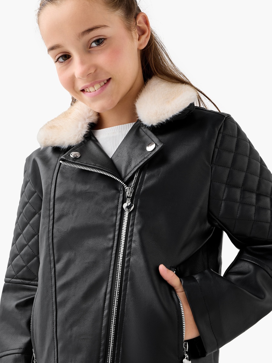 Quilted Biker Jacket with Hood and Zip Closure