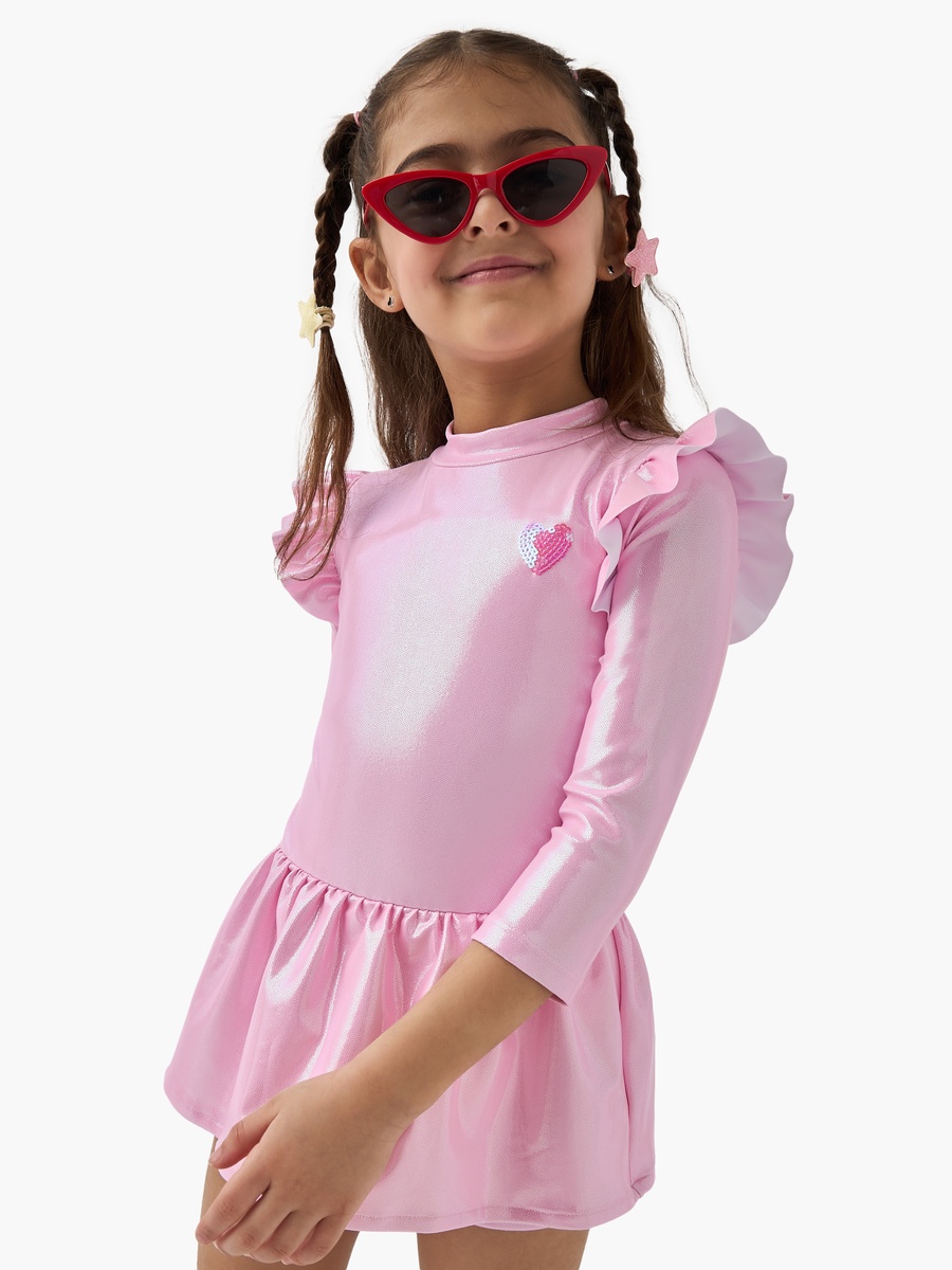Heart Sequinned Long Sleeves Swim Top and Shorts Set