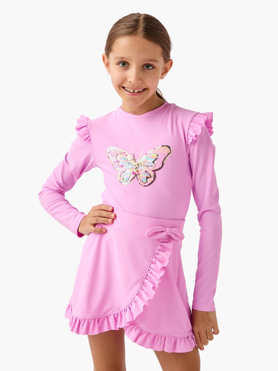 Butterfly Embellished Swimsuit with Skirt