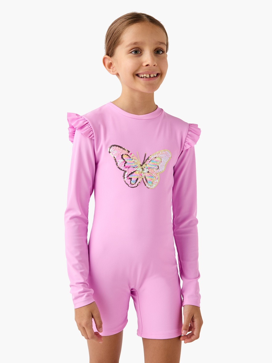 Butterfly Embellished Swimsuit with Skirt