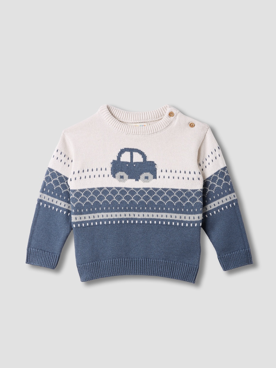 Car Print Sweater with Long Sleeves