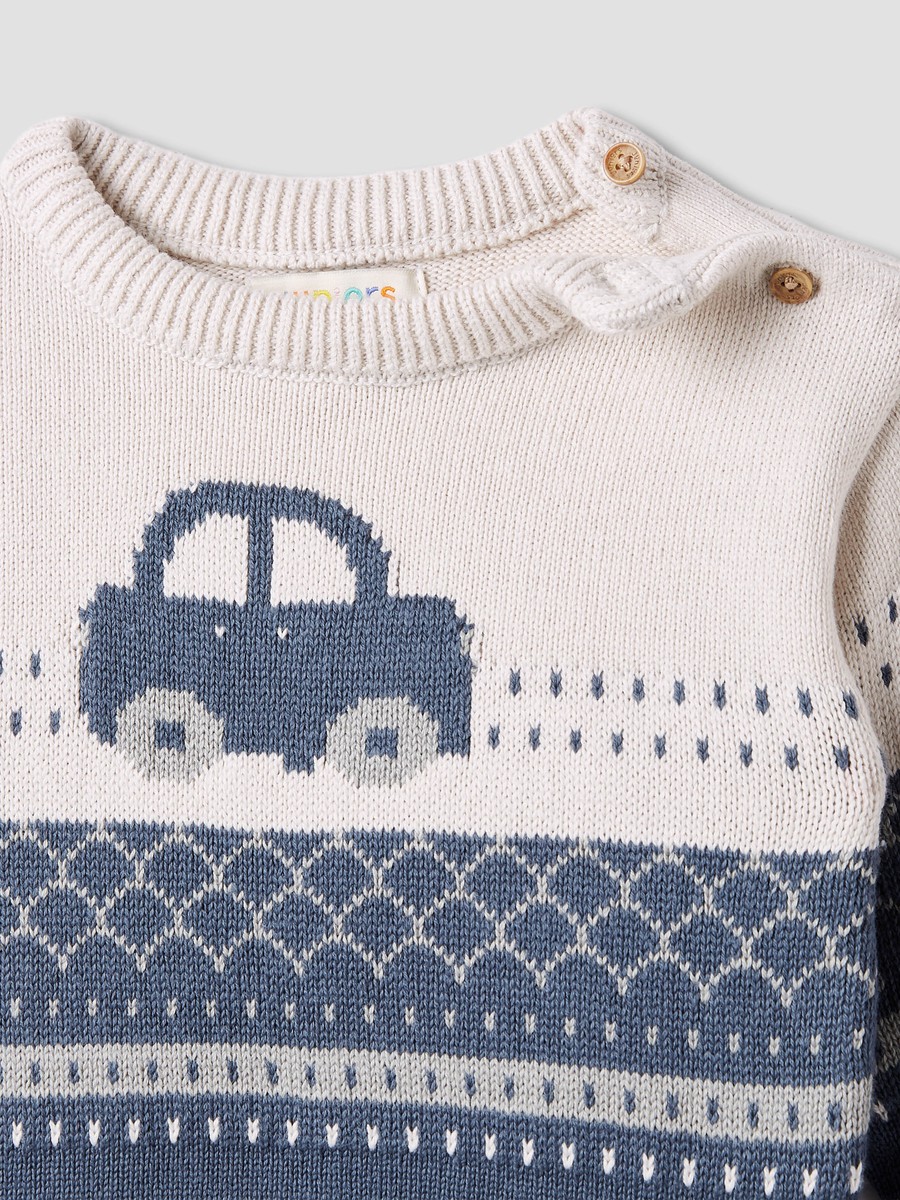 Car Print Sweater with Long Sleeves