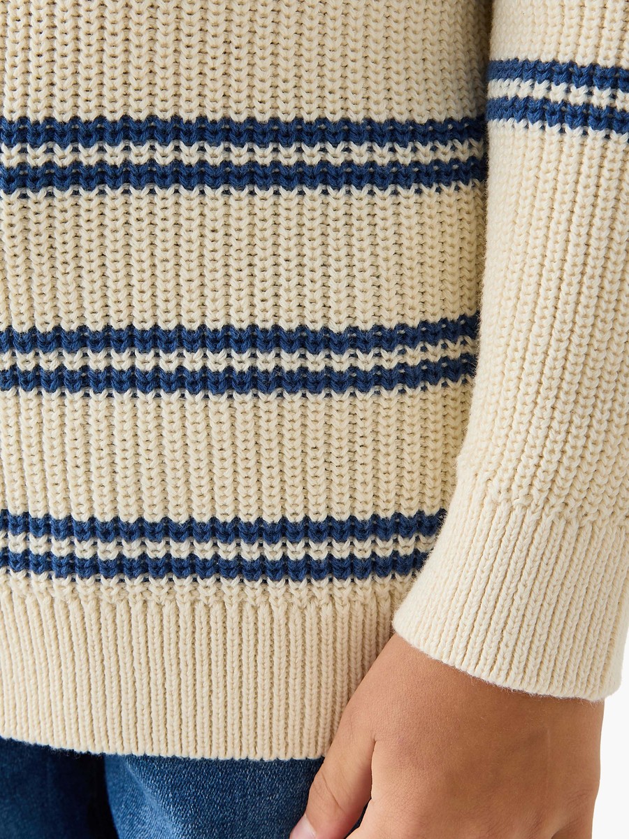 Bear Applique Striped Sweater with Stand Collar and Zip Closure