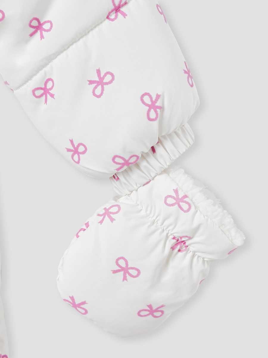 Bow Print Coverall with Hood and Ruffles