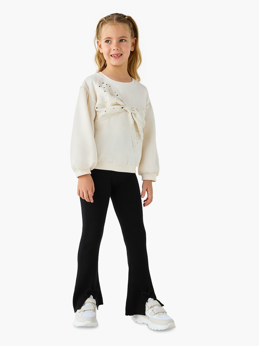 Embellished Bow Accent Sweater with Long Sleeves