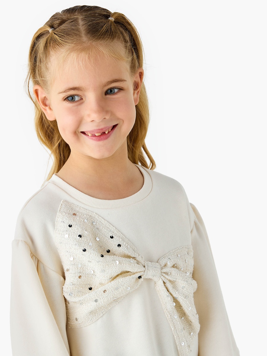 Embellished Bow Accent Sweater with Long Sleeves