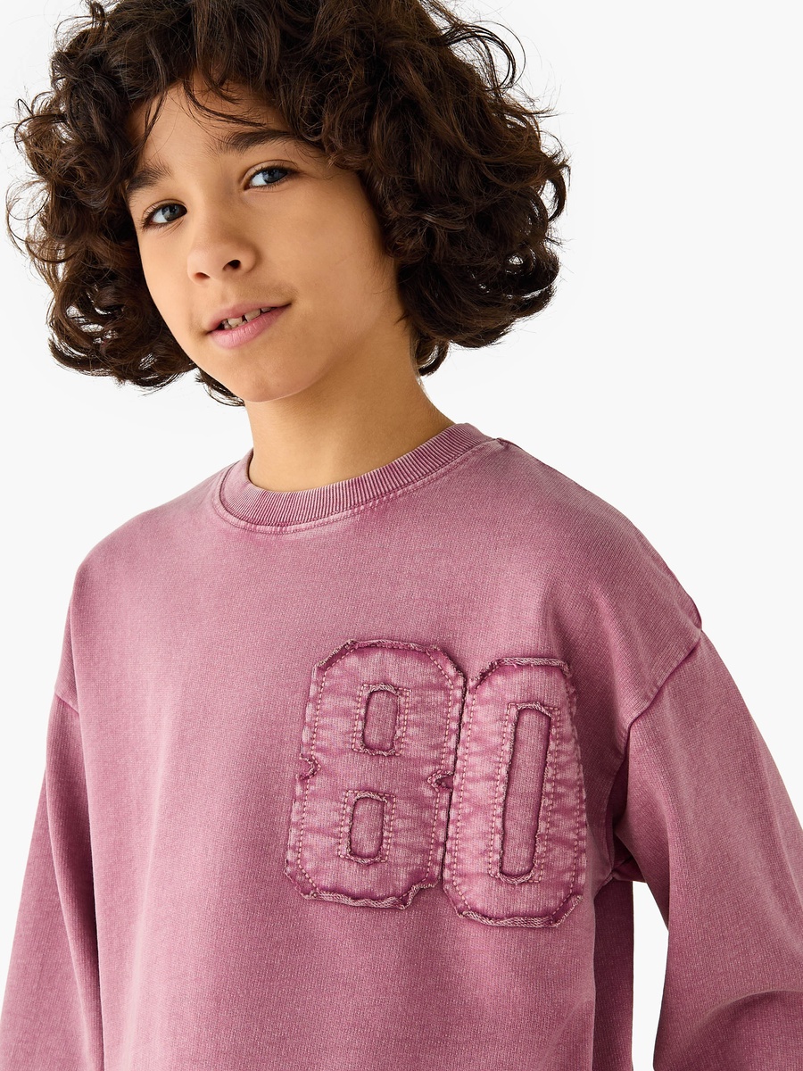 Number Applique Sweatshirt with Long Sleeves