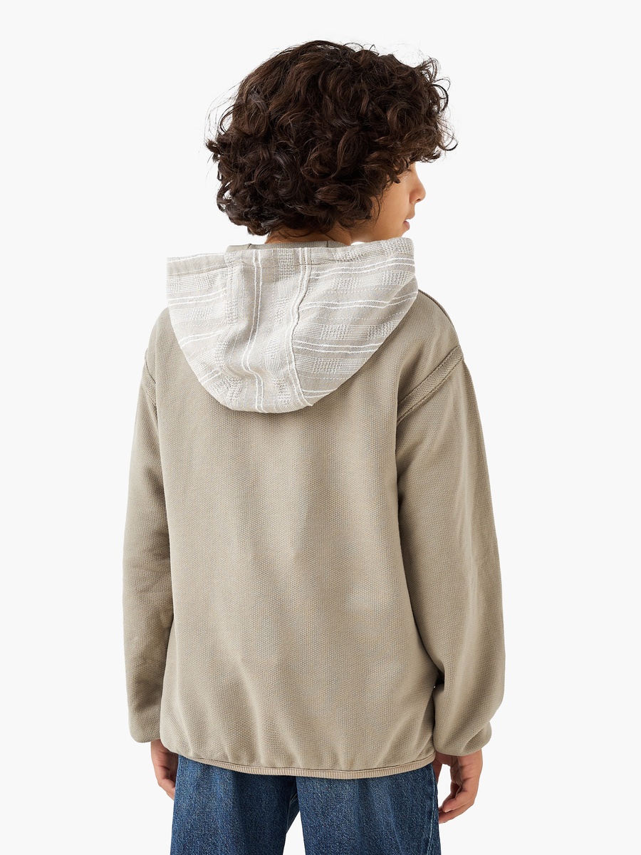 Solid Hooded Pullover with Button Detail