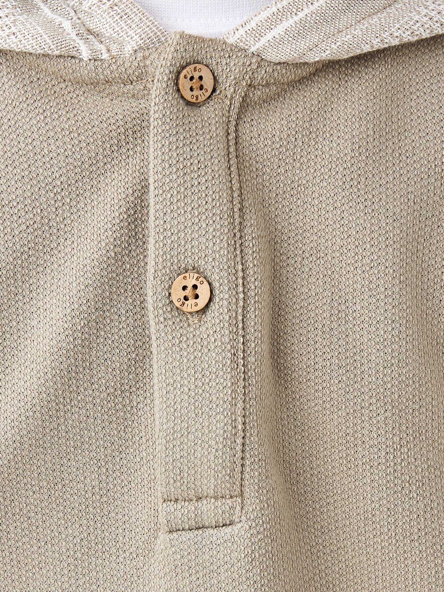Solid Hooded Pullover with Button Detail
