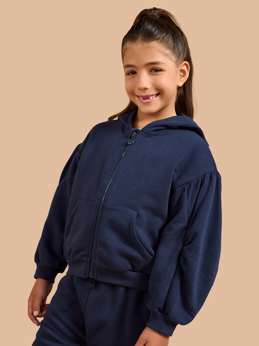 Solid Zip Through Hoodie with Long Sleeves
