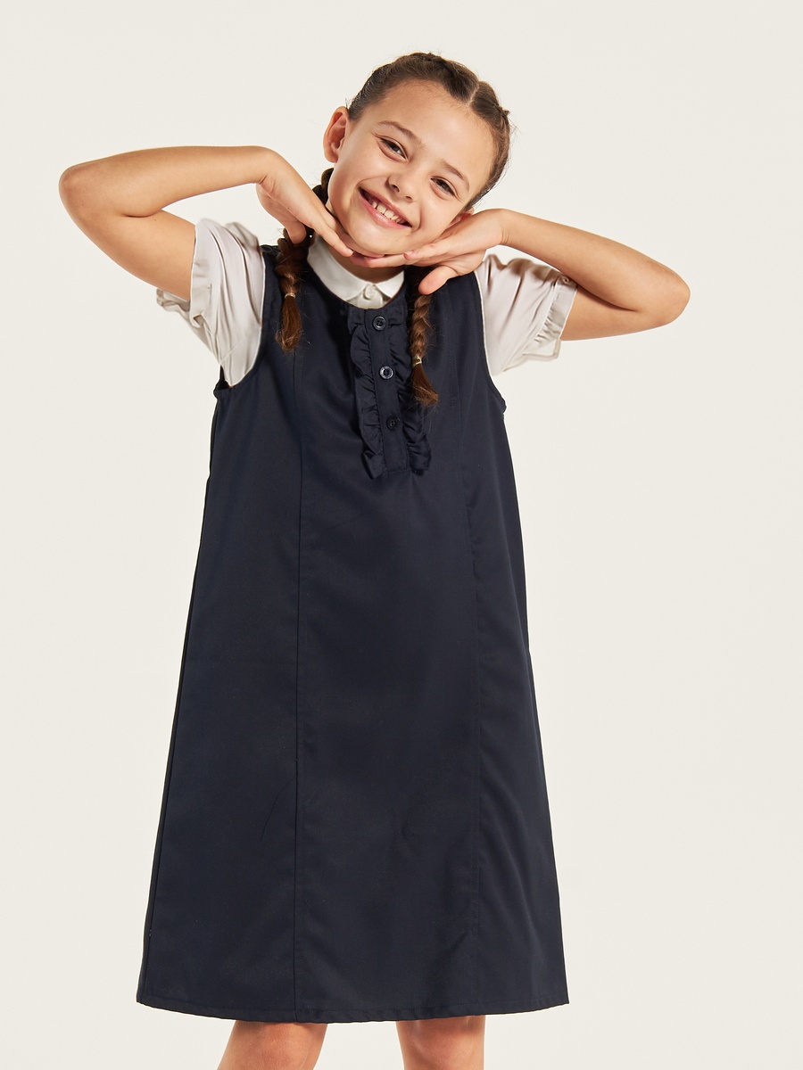 Solid Pinafore with Ruffle Detail