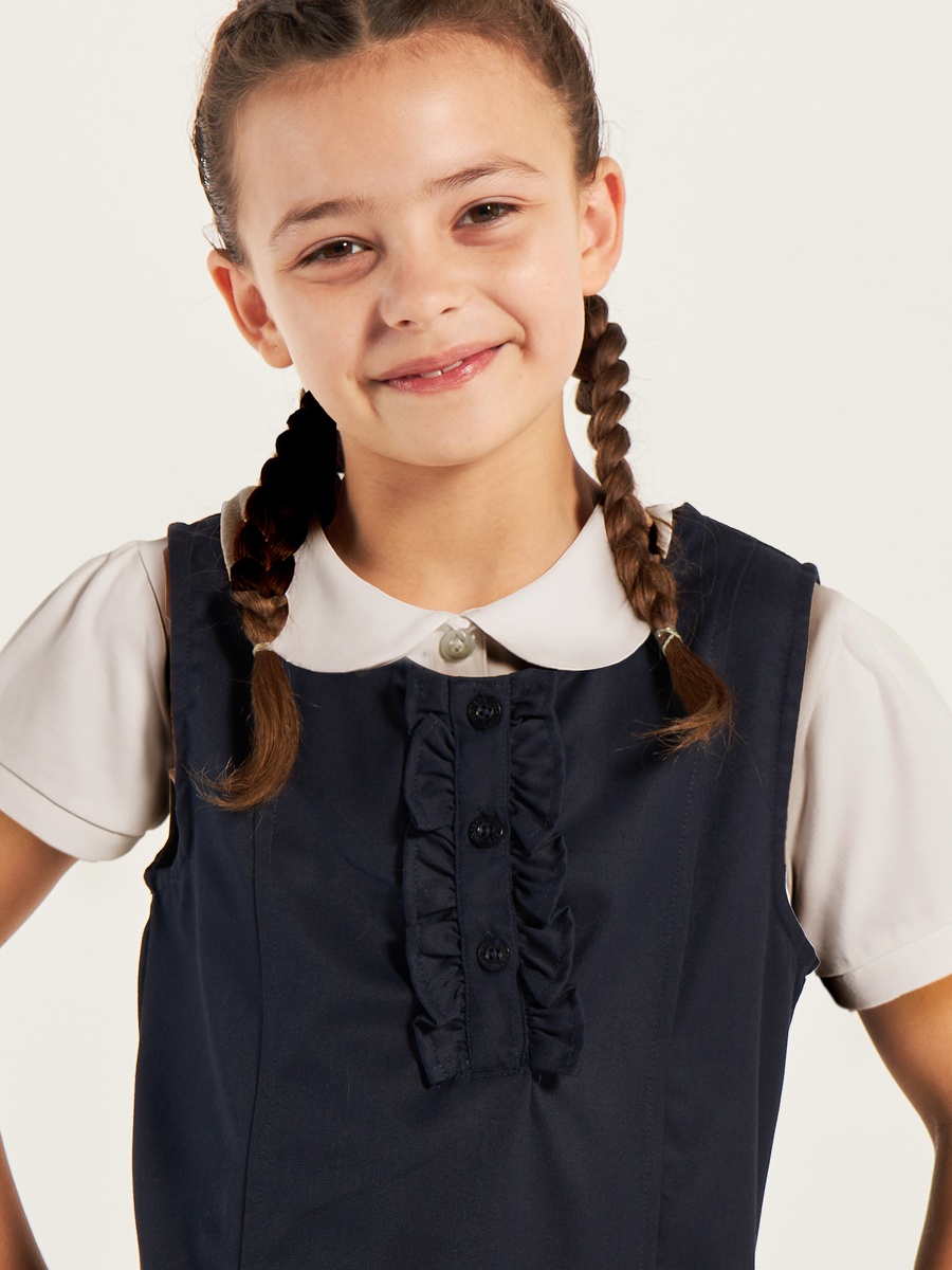 Solid Pinafore with Ruffle Detail