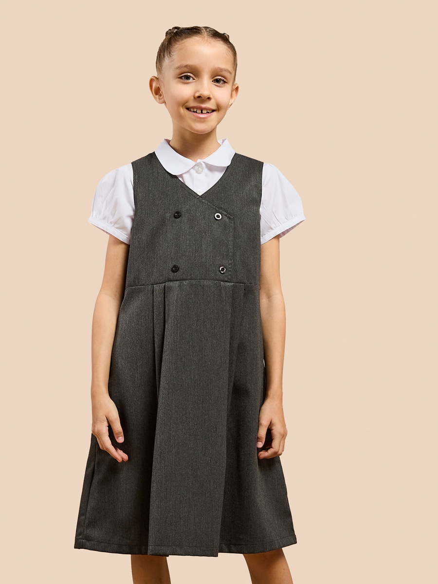 Solid Pinafore Dress with Button Detail