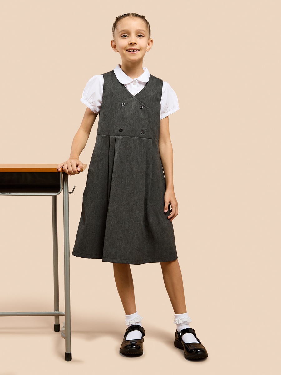 Solid Pinafore Dress with Button Detail