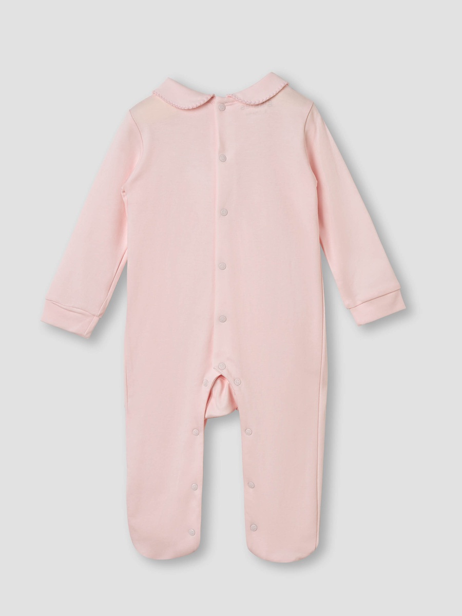 Smocked and Bow Accent Collared Sleepsuit