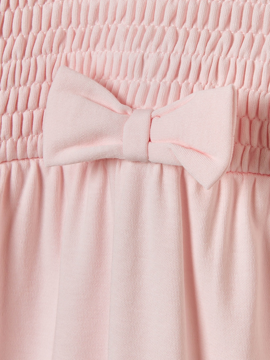 Smocked and Bow Accent Collared Sleepsuit