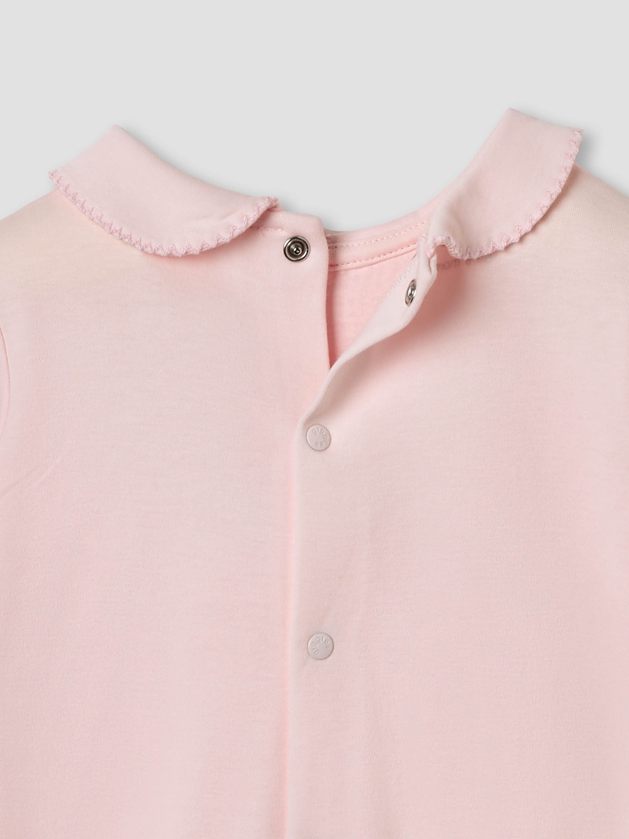 Smocked and Bow Accent Collared Sleepsuit