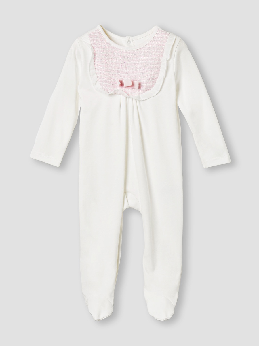 Bow Accent Closed Feet Sleepsuit with Long Sleeves