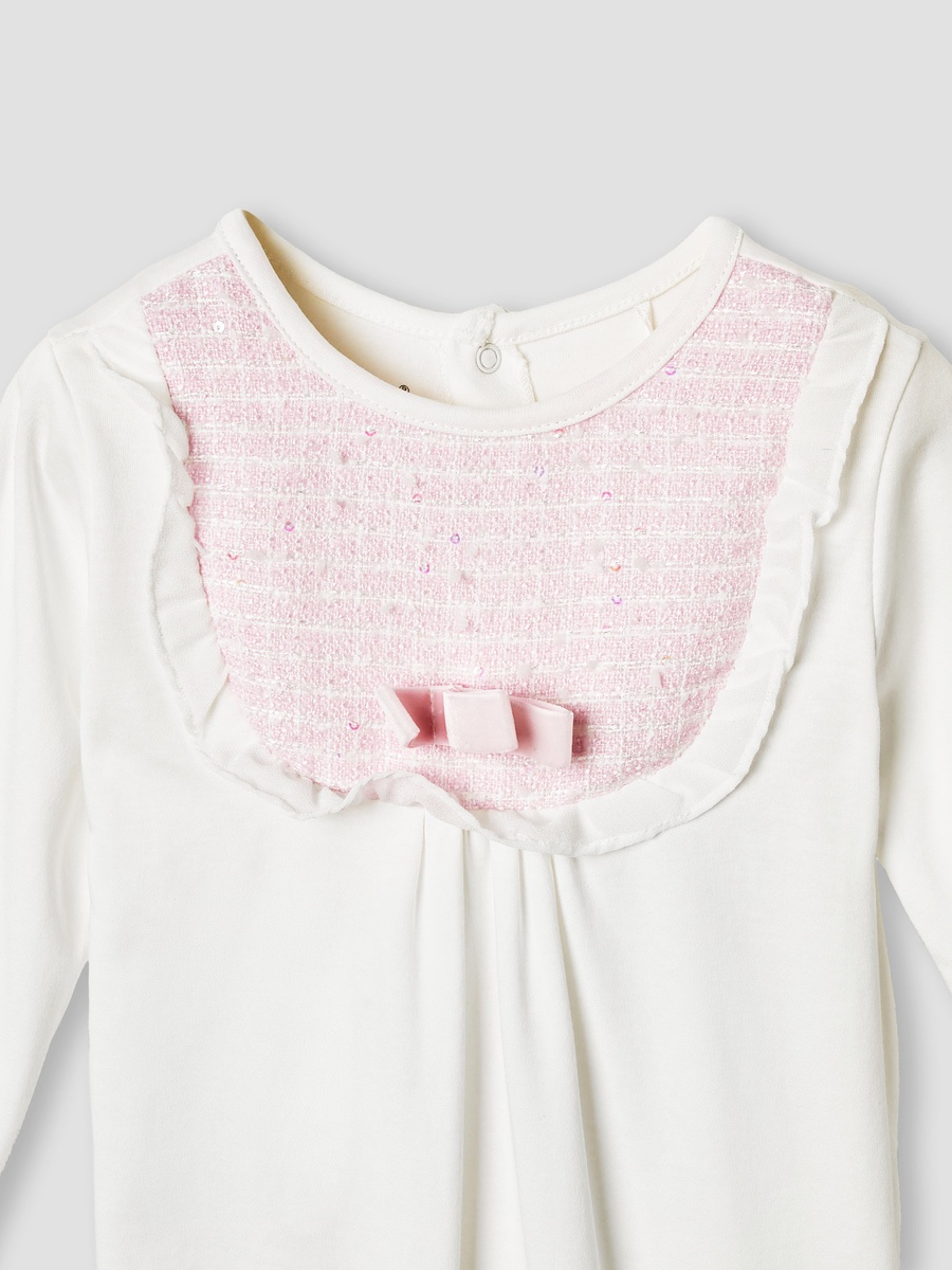 Bow Accent Closed Feet Sleepsuit with Long Sleeves