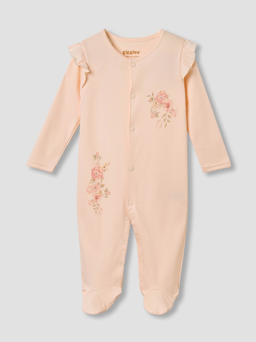 Floral Print Sleepsuit with Ruffle Detail