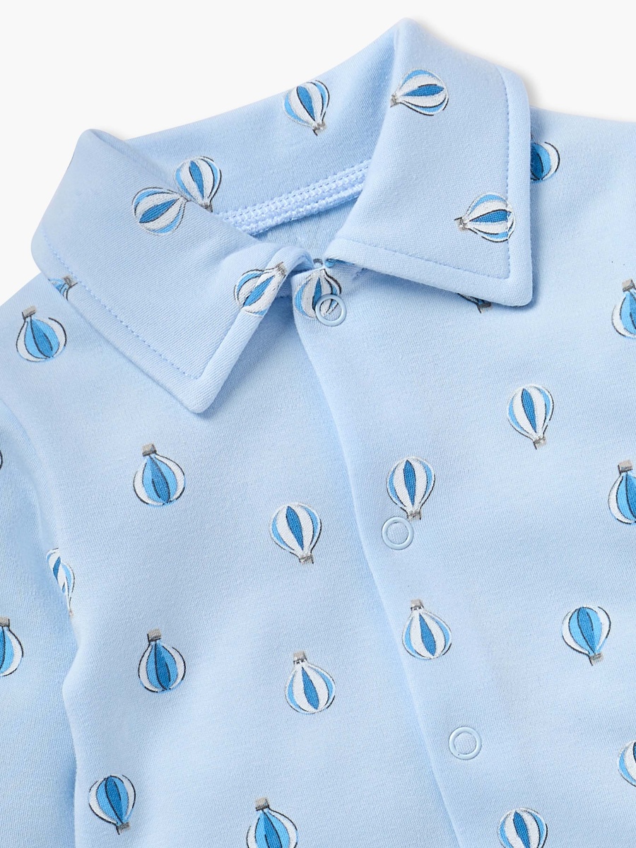 All-Over Air Balloon Print Closed Feet Sleepsuit with Long Sleeves