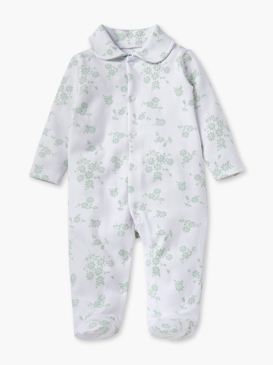 Floral Print Sleepsuit with Long Sleeves and Button Closure