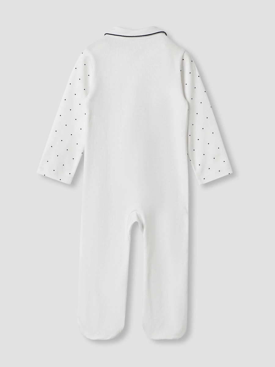 Heart Print Sleepsuit with Long Sleeves and Button Closure