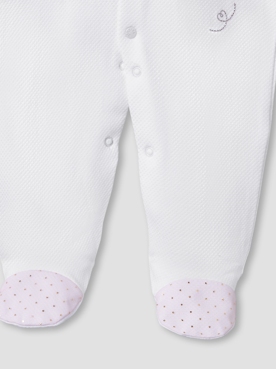 Embroidered Sleepsuit with Long Sleeves and Button Closure