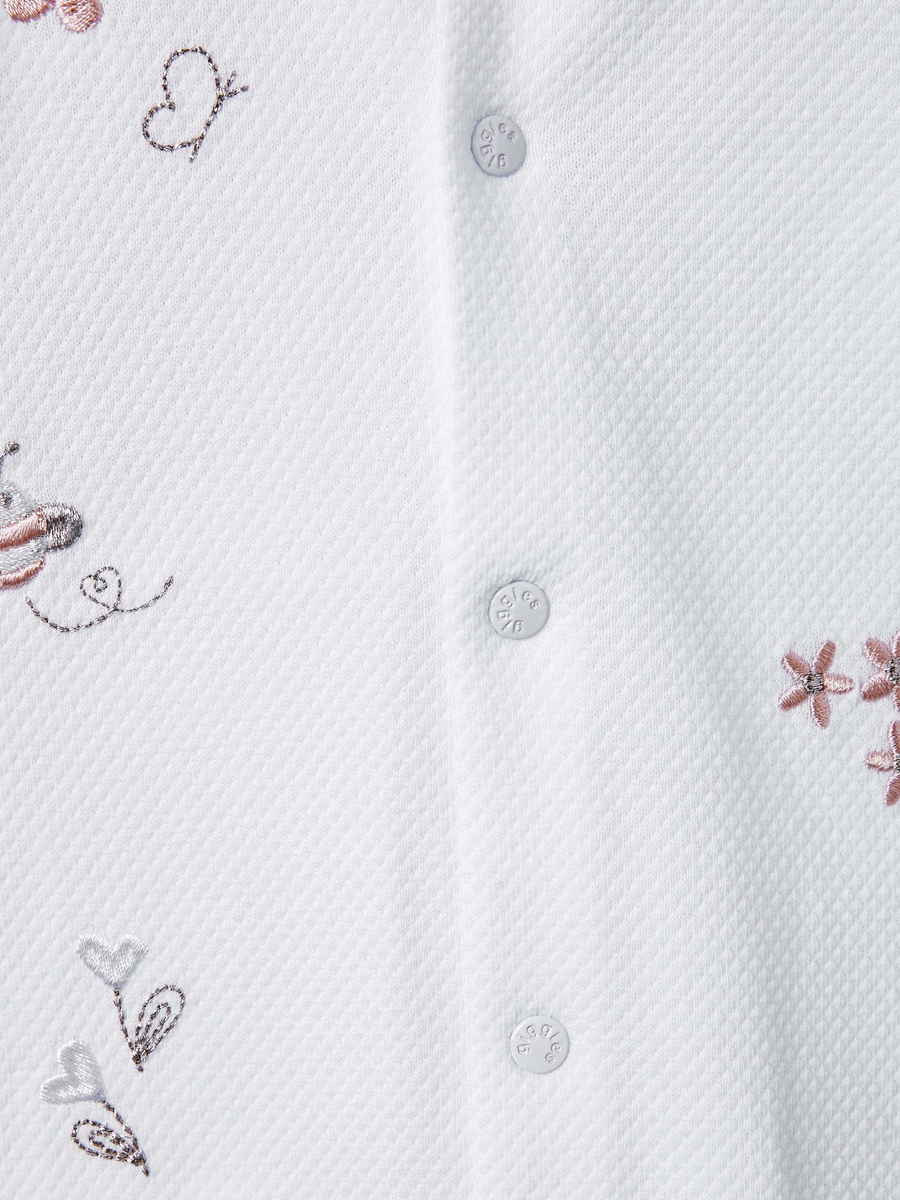 Embroidered Sleepsuit with Long Sleeves and Button Closure