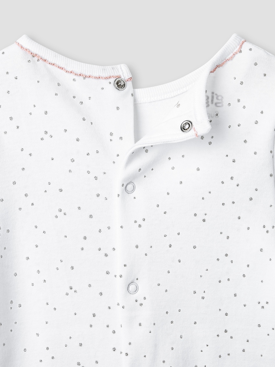 Embroidered Sleepsuit with Long Sleeves and Button Closure
