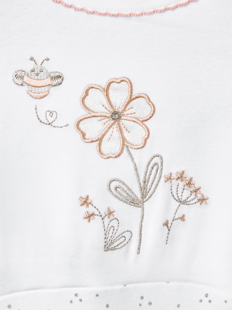 Embroidered Sleepsuit with Long Sleeves and Button Closure