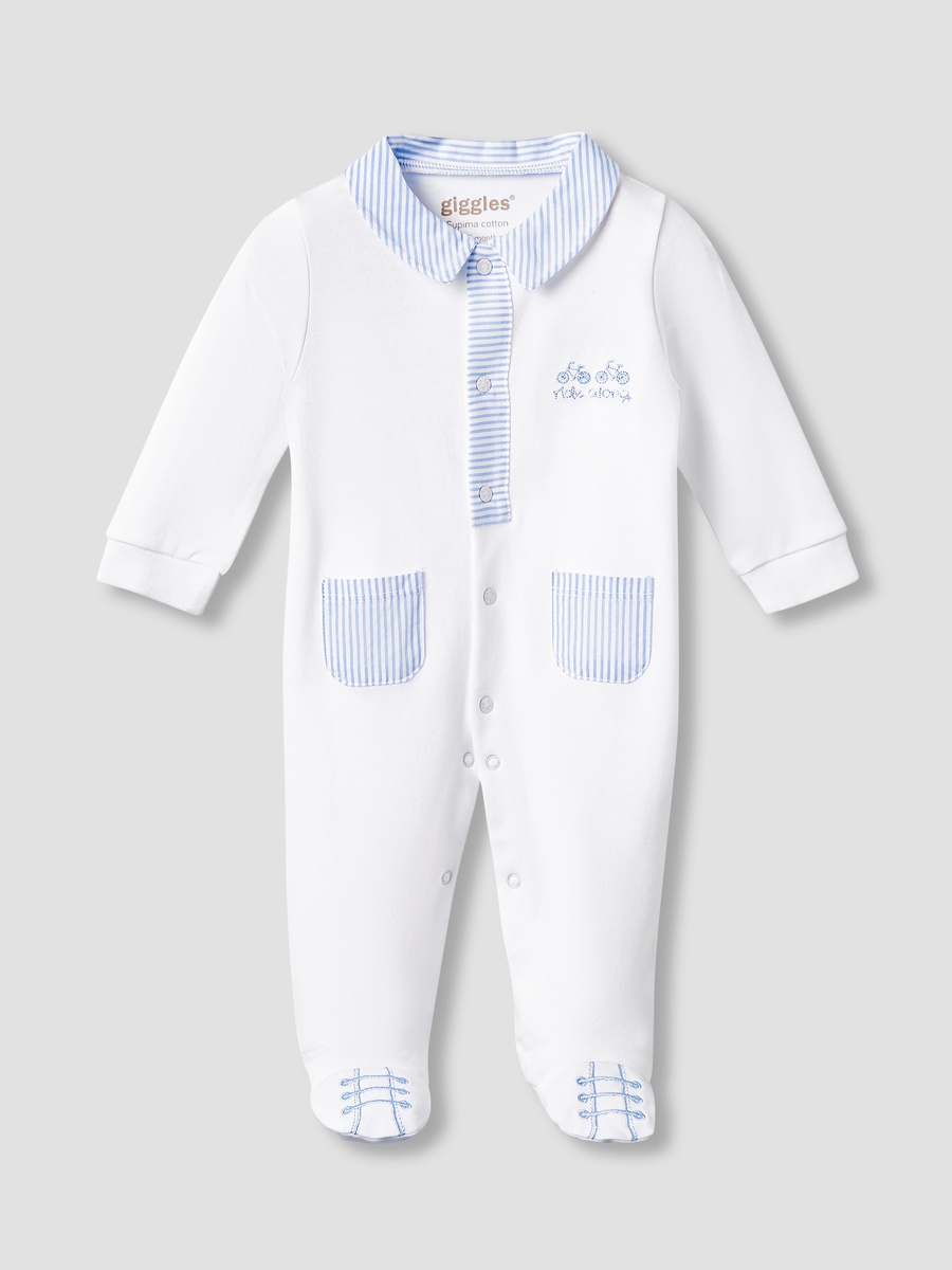 Striped Sleepsuit with Long Sleeves and Button Closure