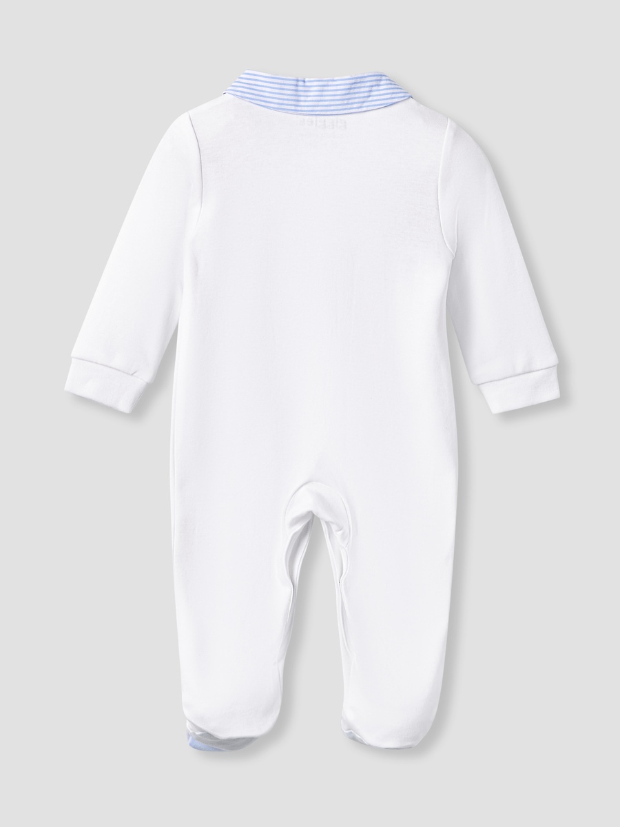 Striped Sleepsuit with Long Sleeves and Button Closure