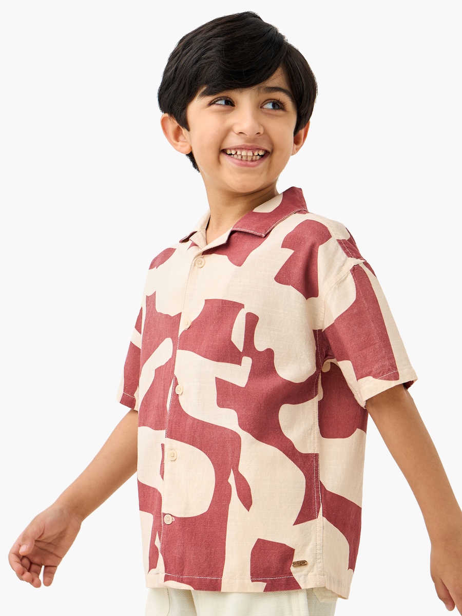 All-Over Print Camp Collar Shirt with Short Sleeves