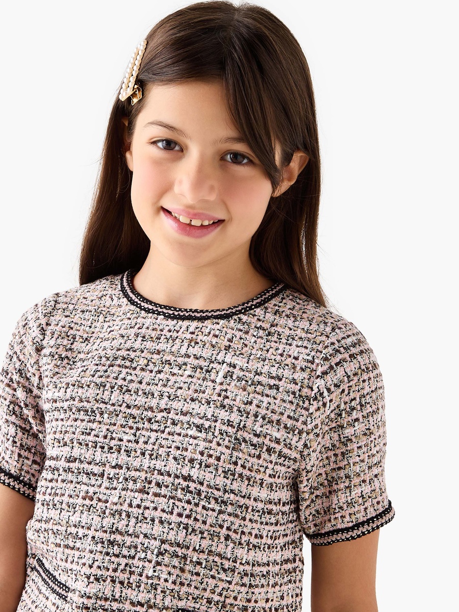 Textured Short Sleeve Top and Pleated Skirt Set