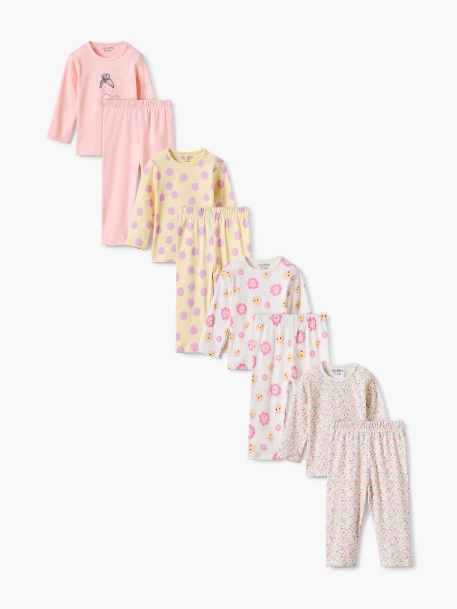 Floral Print Long Sleeve T-Shirt and Pyjamas - Set of 4