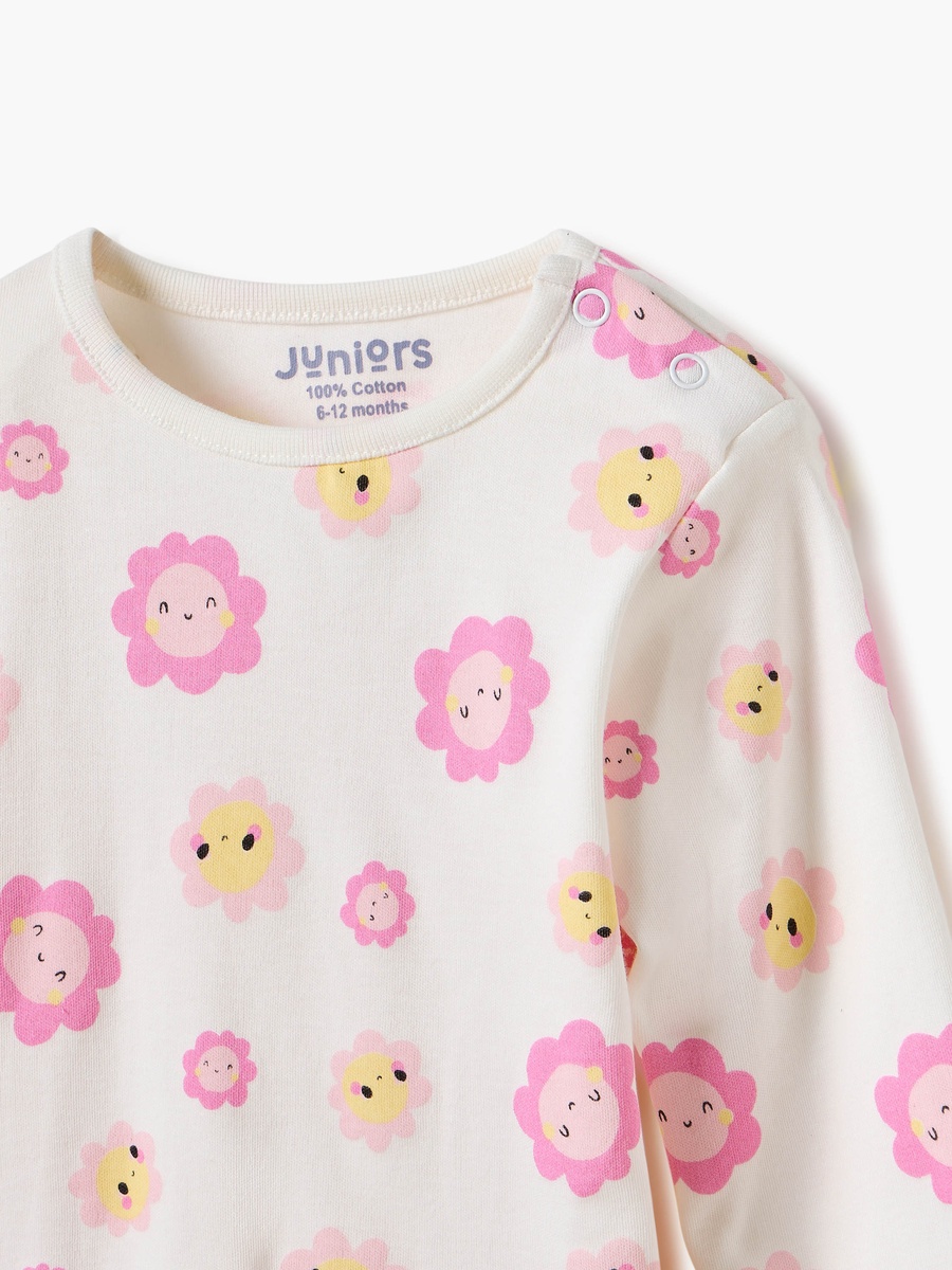 Floral Print Long Sleeve T-Shirt and Pyjamas - Set of 4