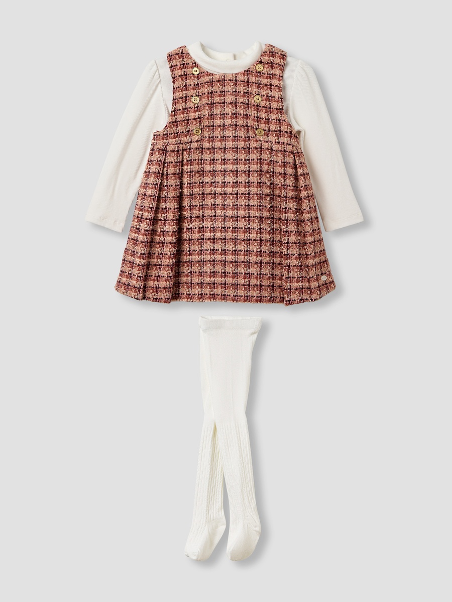 Textured Pinafore with Top and Tights