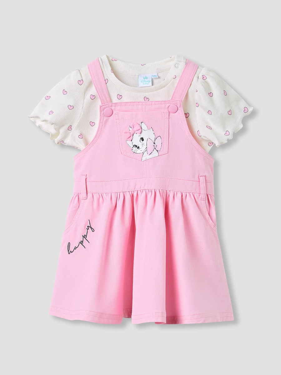 Marie Cat Pinafore Dress and Printed Top Set
