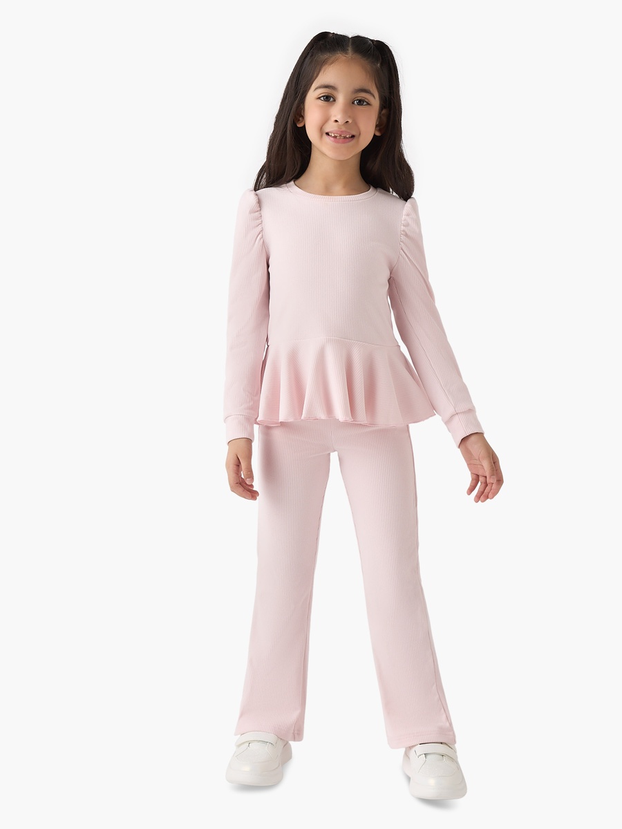 Ribbed Peplum Top and Pants Set