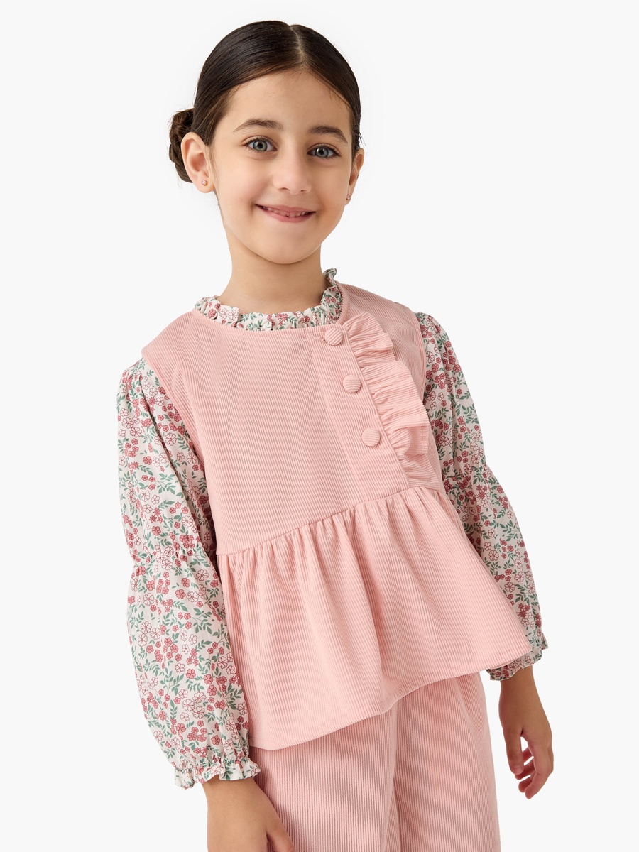 Floral Print Top with Peplum Jacket and Pants