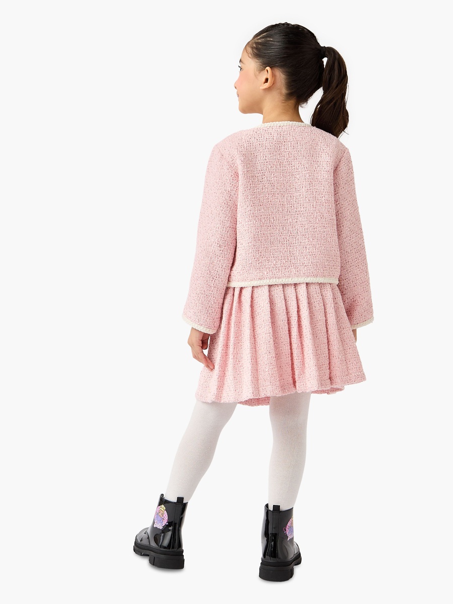 Bow Accent Jacket with Pleated Skirt and Tights