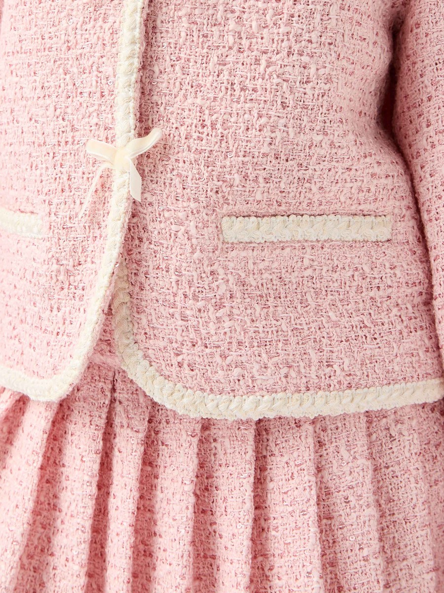 Bow Accent Jacket with Pleated Skirt and Tights