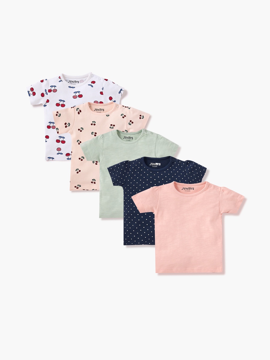 Assorted Printed Round Neck T-Shirt with Short Sleeves - Set of 5