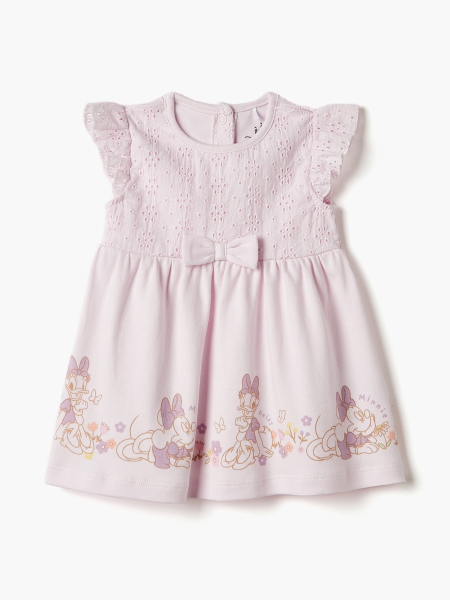 Minnie Mouse and Daisy Duck Print Dress with Schiffli Detail