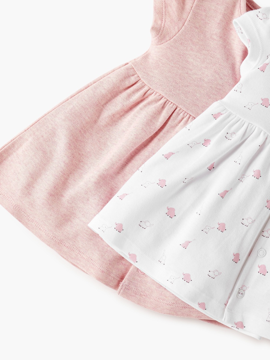 Elephant Print A-Line Dress with Button Closure - Set of 2